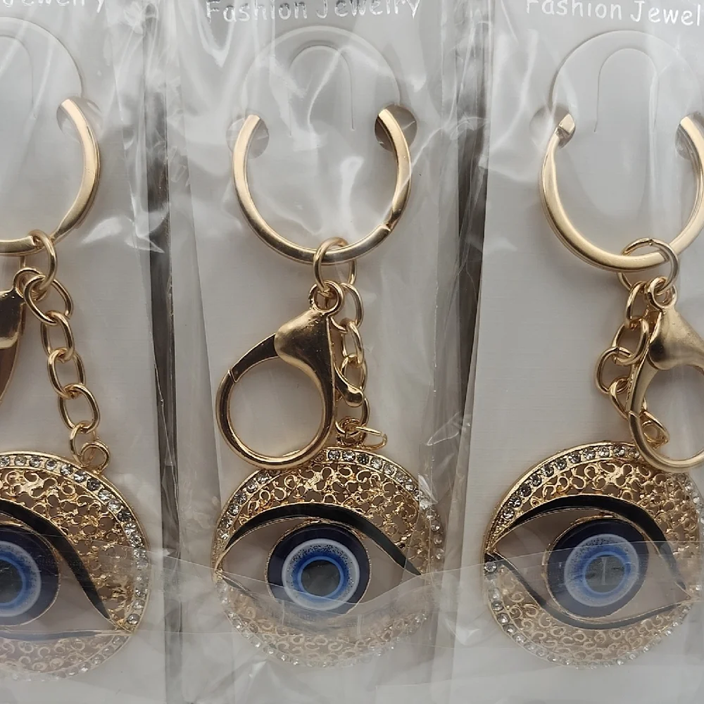 Gold and Blue Evil Eye Keychain